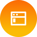 White web browser window icon on an orange to yellow gradient circular background.