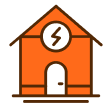 Orange house icon with a white door and an energy bolt symbol above it.
