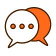 Two overlapping speech bubbles, one white in front and one orange behind.