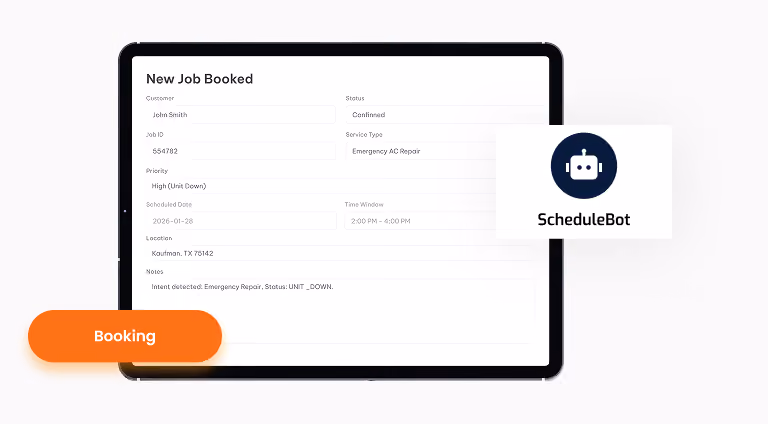 ScheduleBot AI voice booking a home service job