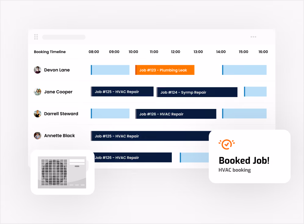 ScheduleBot HVAC booking with dispatch fee selection