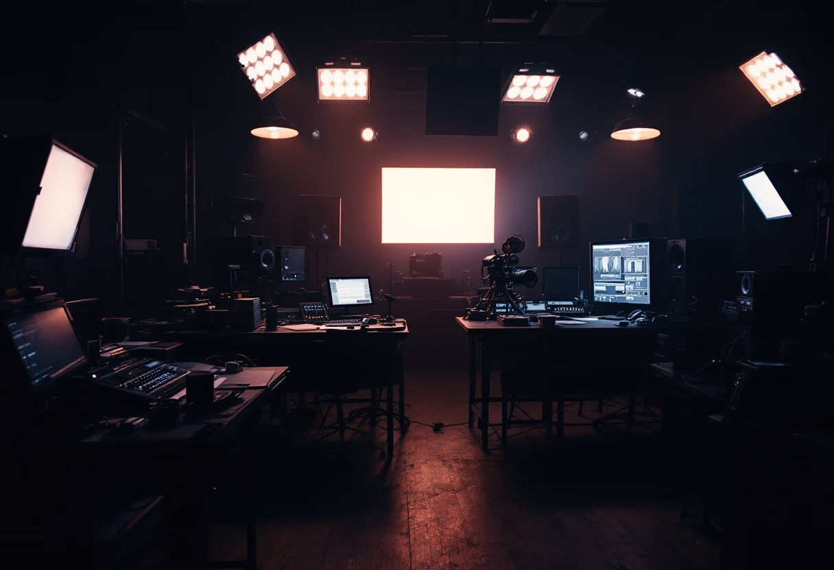 [background image] image of office workspace with desks (for a film production company)