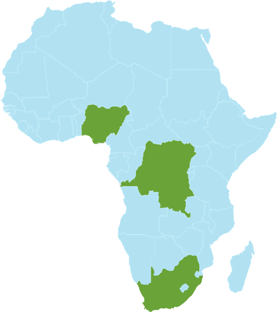 Map of Africa showing OADC's countries of operation
