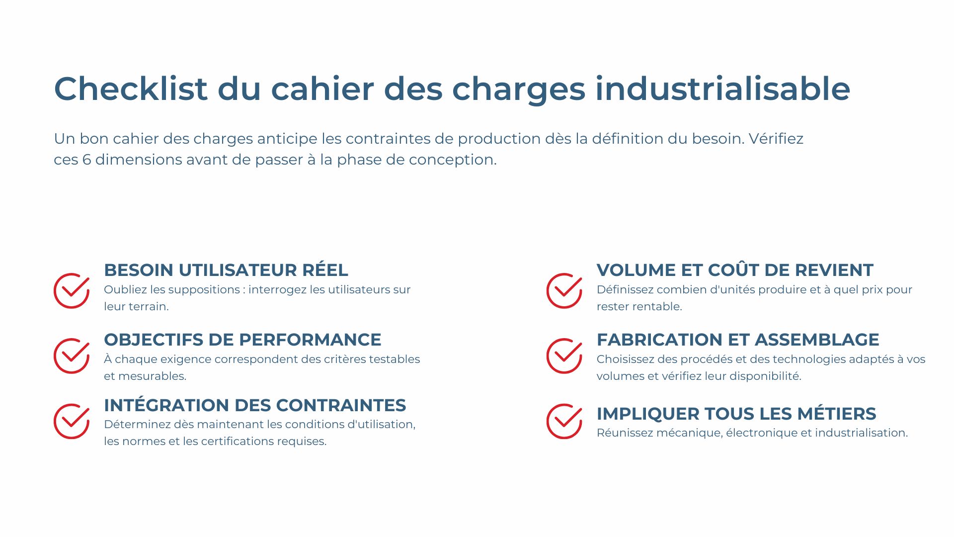 Checklist du cahier des charges industrialisable