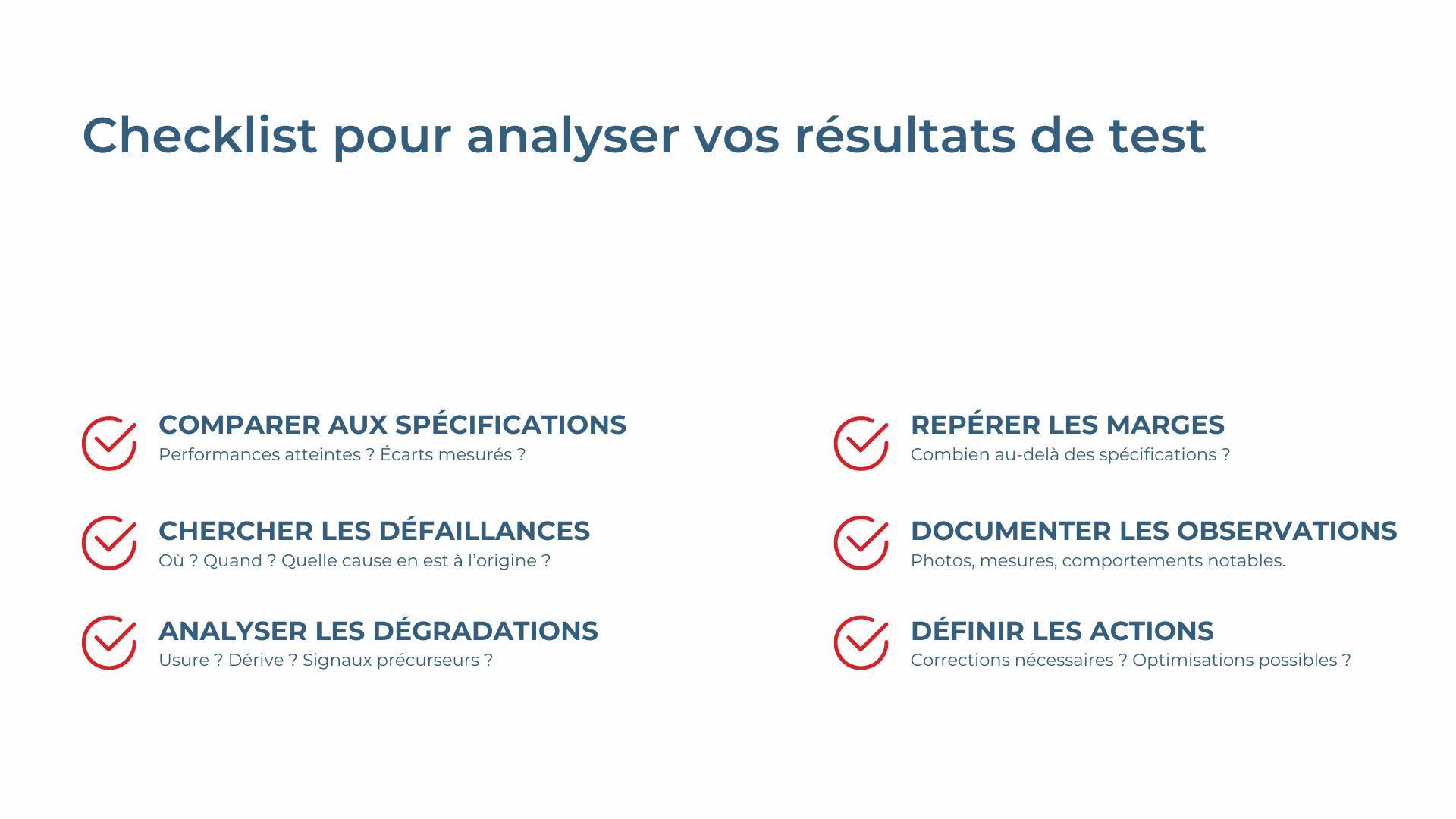 Checklist pour analyser vos résultats de test