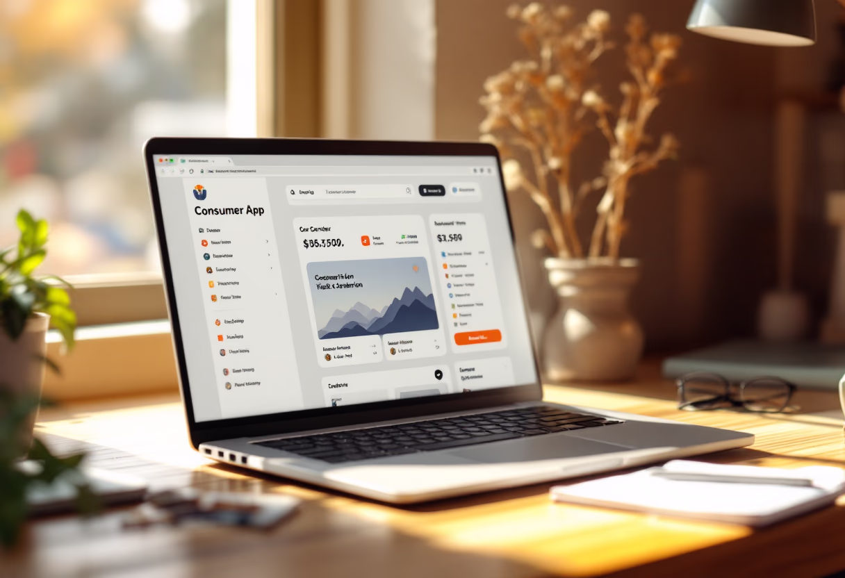 [interface] image of a laptop displaying app interface (for a consumer apps)