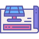 Icon of a solar panel connected to a control unit or inverter with indicator lights.