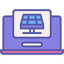 Laptop displaying a solar panel icon on its screen.