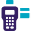 Icon of a purple calculator with a turquoise power button on top.