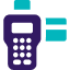 Icon of a purple calculator with a turquoise power button on top.