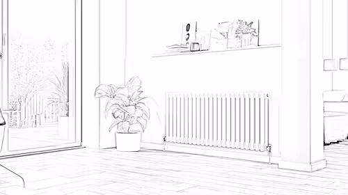 Pencil sketch of a radiator against a wall