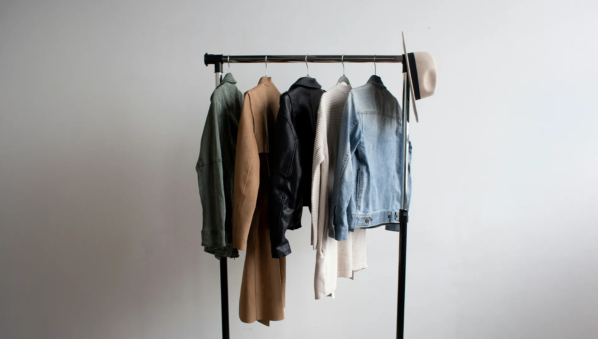 Collection of hanging clothes.