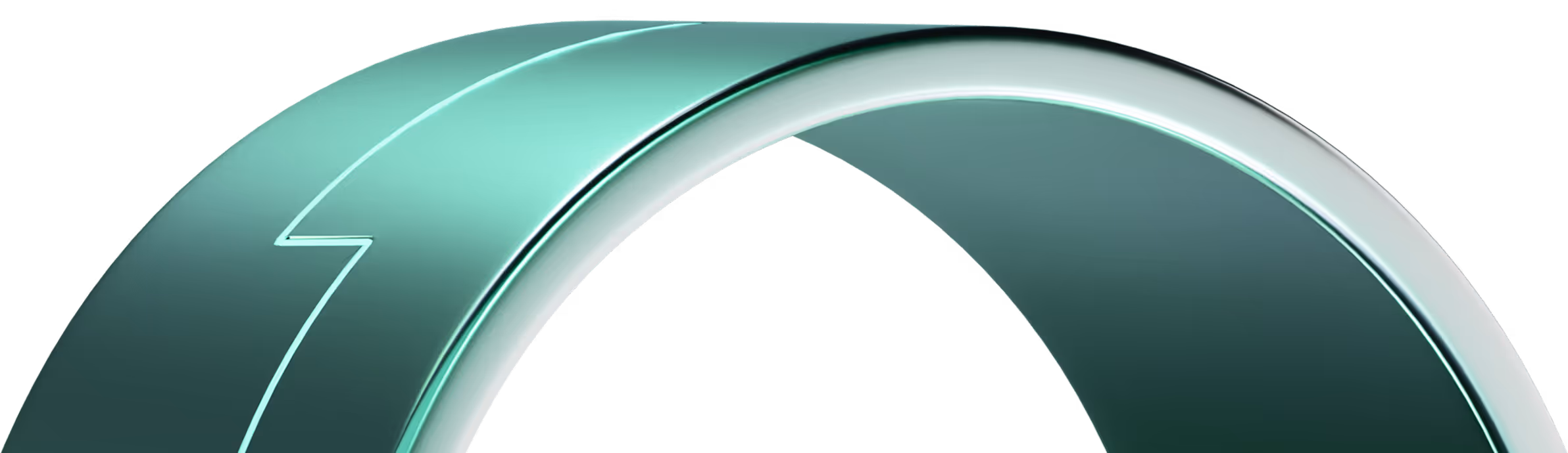 Green and white looped Möbius strip with a smooth gradient on a black background.
