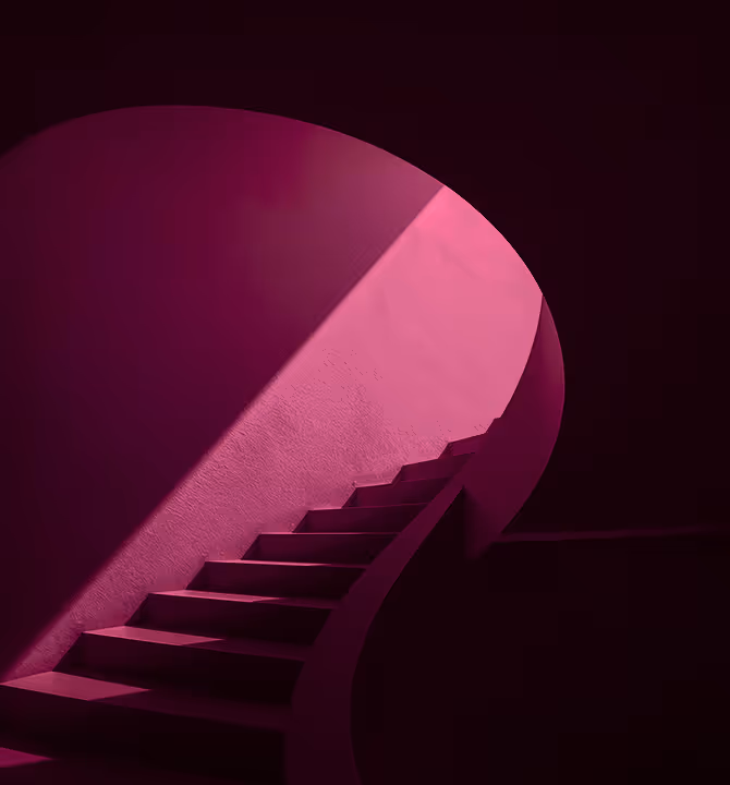 Dark staircase with pink light case study article cover