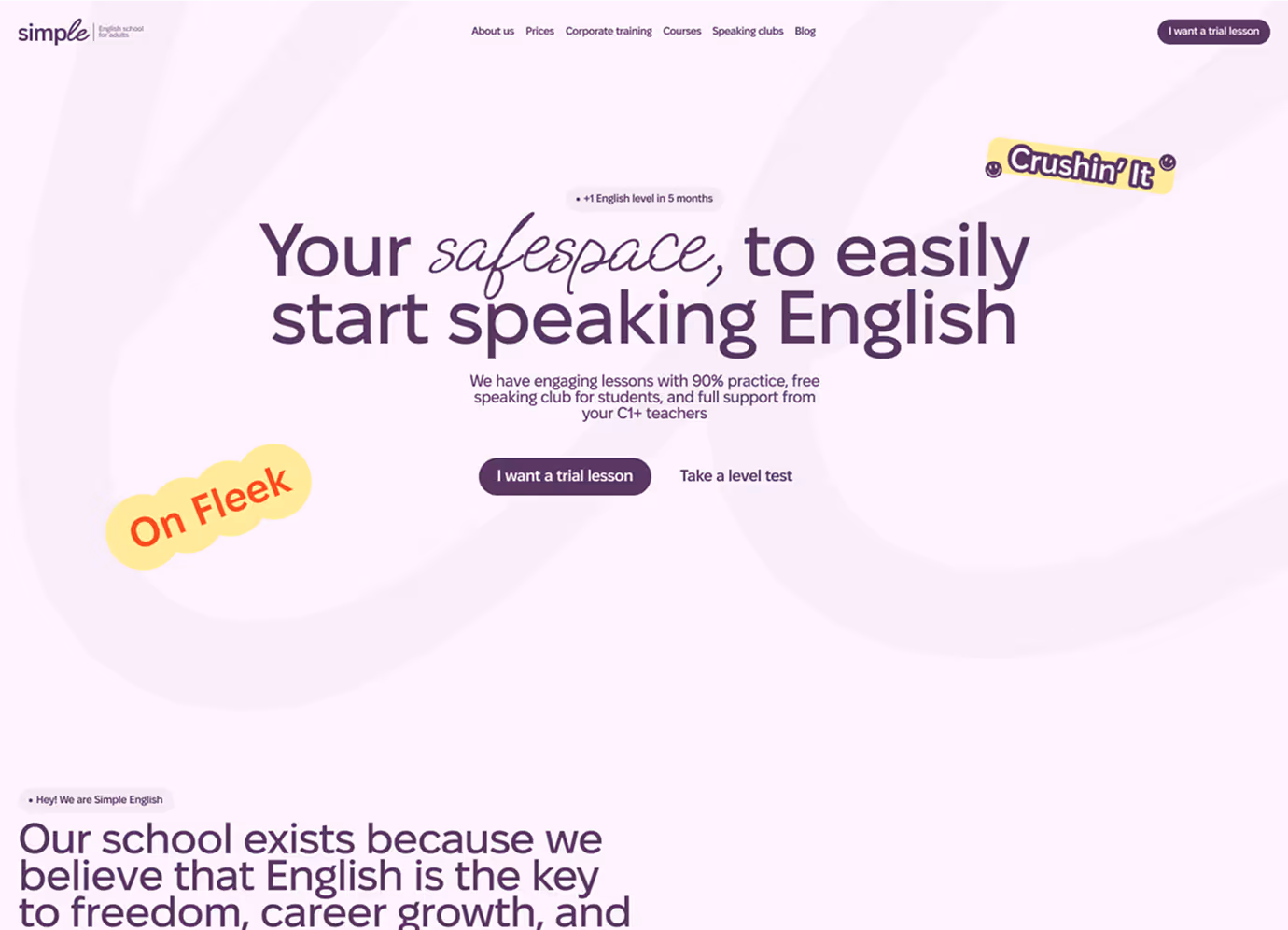 Simple English language school website hero — group portrait of female team