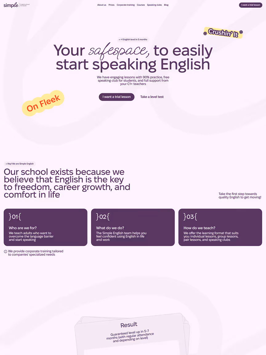 Simple English language school website hero — group portrait of female team