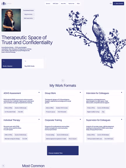 Iryna Burkun Kanta psychologist website hero — portrait of therapist in green velvet jacket
