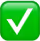 White check mark inside a green rounded square button.