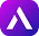 White stylized letter A logo on a purple gradient background.