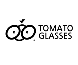 Tomato Glasses logo with two overlapping circular frames and registered trademark symbol