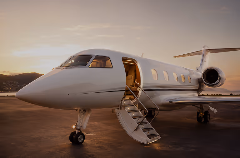 Private jet on the tarmac, for arriving in Mallorca in quiet comfort