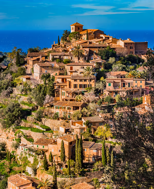 "9 Days in Mallorca" itinerary guide cover above a Tramuntana hillside village