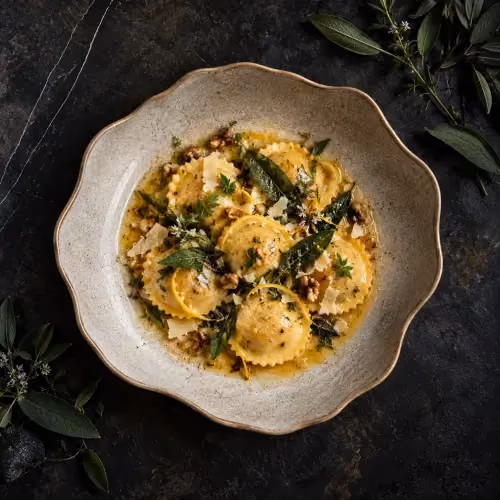 Ravioli me Barishte të Egra at Butter Tirana restaurant