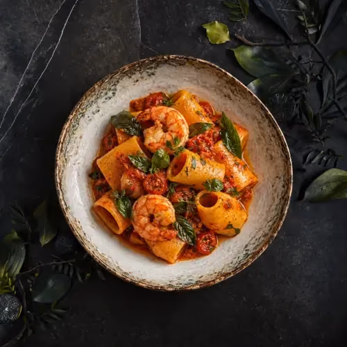 Paccheri Karkalec at Butter Tirana restaurant