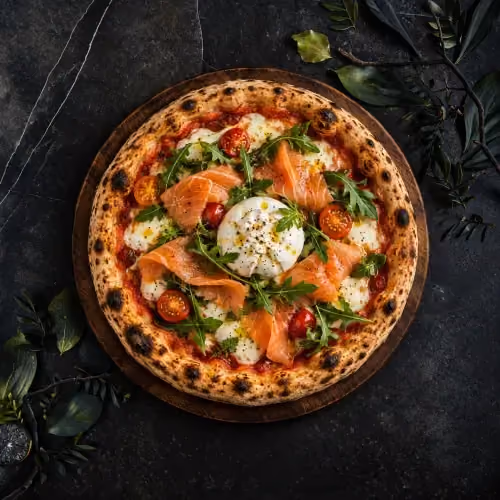 Pizza Salmon at Butter Tirana restaurant