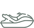 Green line art icon of a jet ski watercraft.