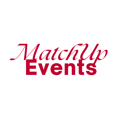 Red text logo reading 'MatchUp Events' on a white background.