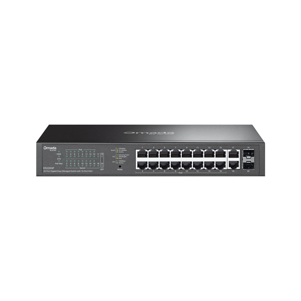 Omada ES220GP 20-poorts Gigabit PoE+ switch – 16 PoE+ poorten, 150W