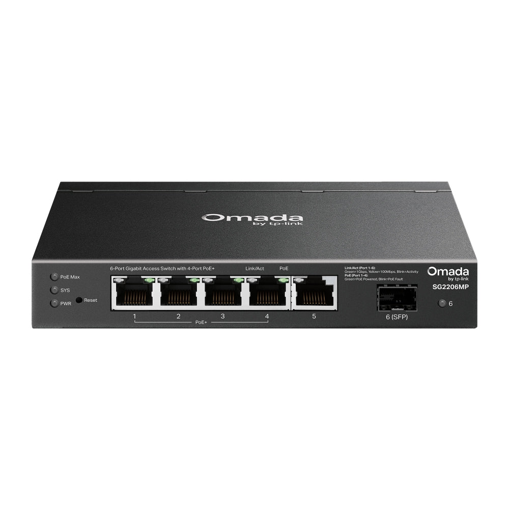 SG2206MP Omada 6-poorts Gigabit PoE+ Switch – 63W PoE-budget