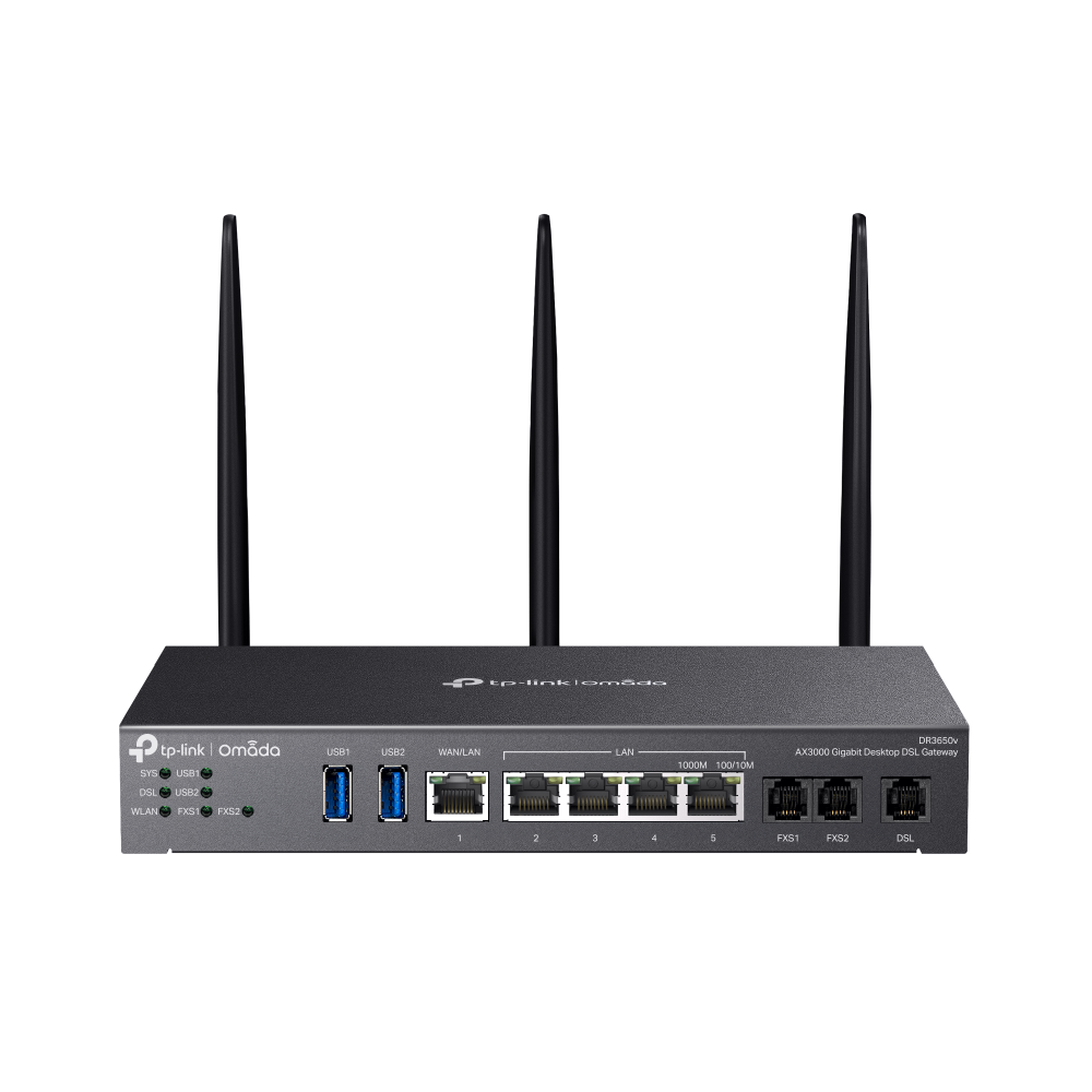 Omada DR3650v AX3000 Wi‑Fi 6 DSL Gateway — Gigabit VPN beheer