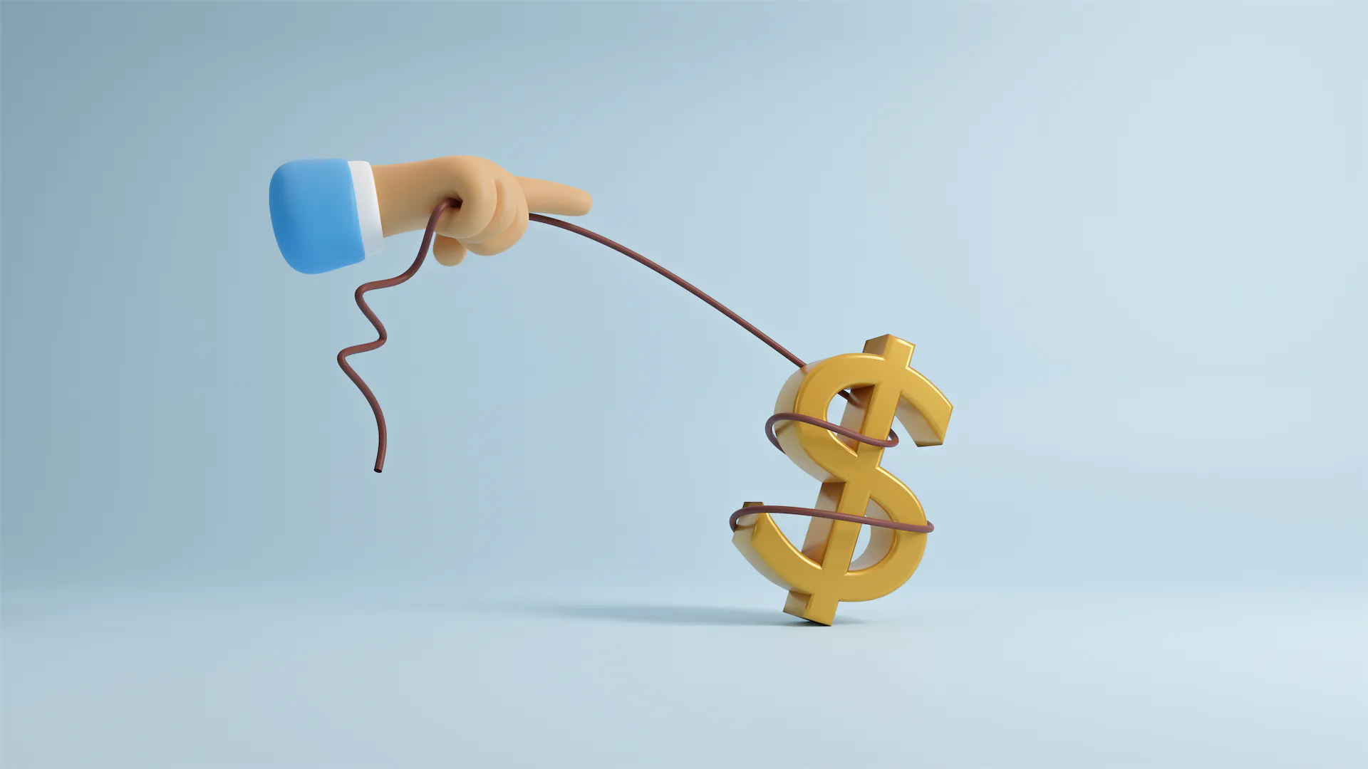 Illustration of a hand walking a dollar sign as though the dollar sign were a dog on a leash.