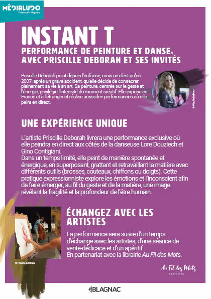 Affiche détaillée de l'événement "Instant T" avec programme complet - Performance de peinture et danse avec Priscille Deborah