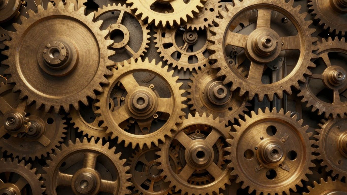 Interlocking gears driving upward growth