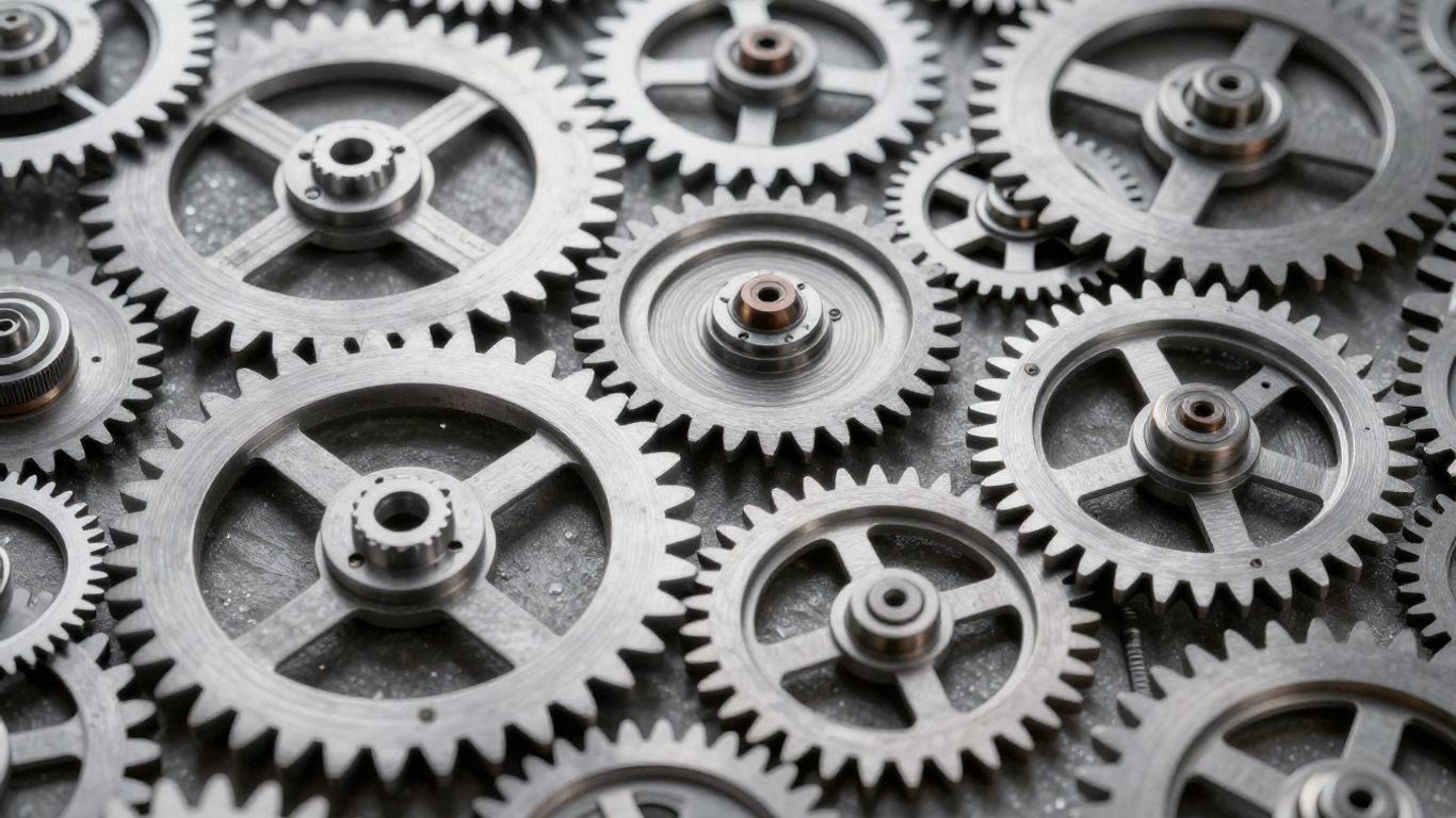 Interlocking gears symbolizing a compounding demand generation strategy.