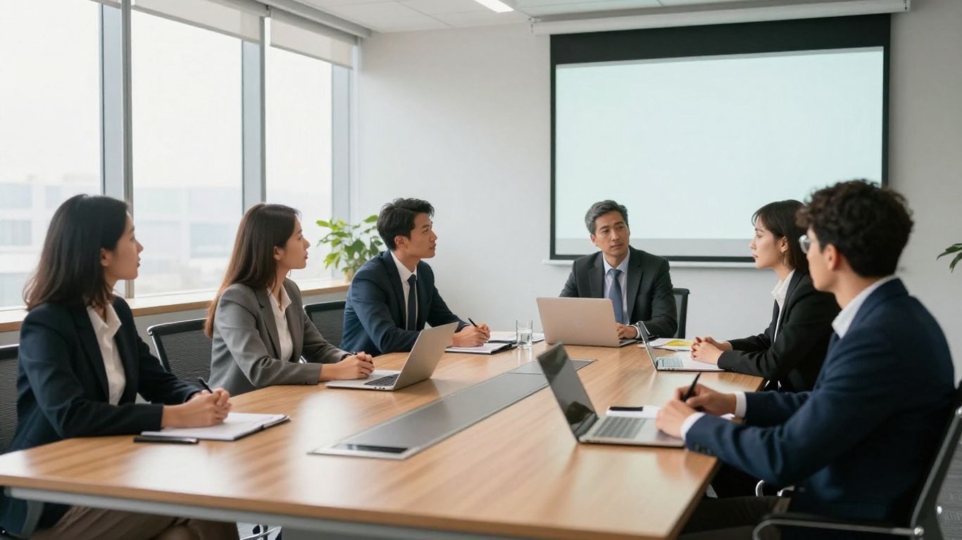 Boardroom meeting discussing demand generation metrics.