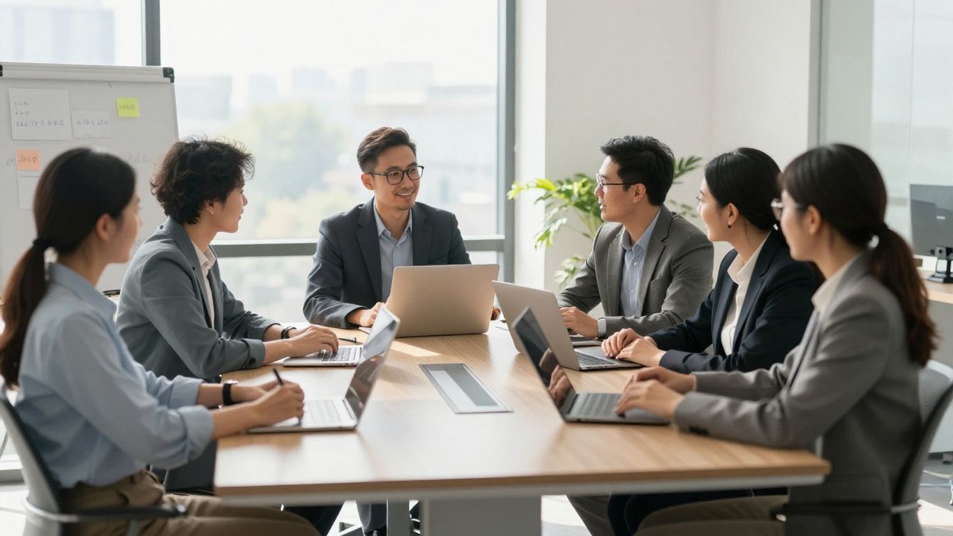 B2B SaaS demand generation strategies in a modern office.