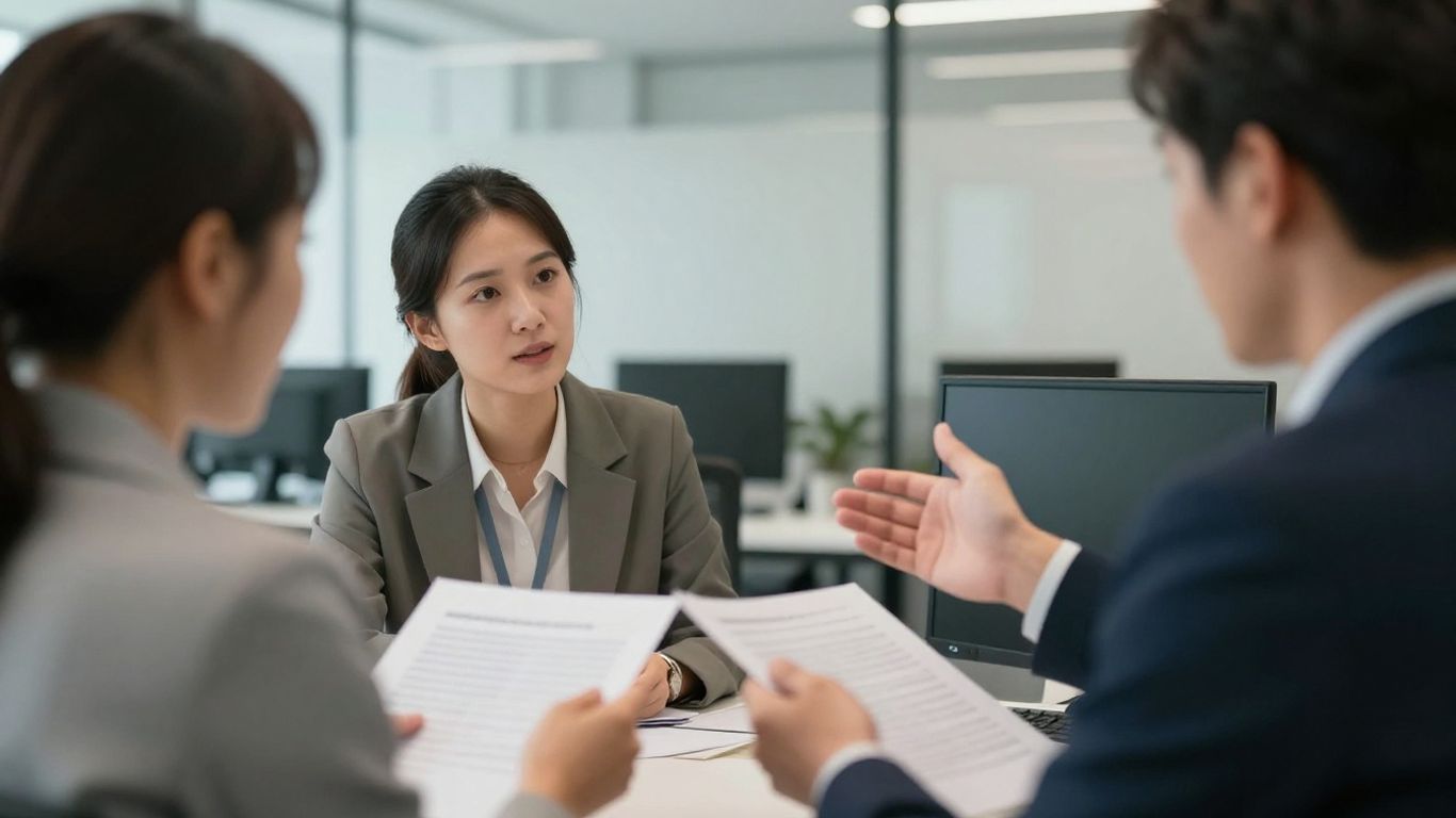 Professionals discussing fintech SaaS whitepapers and webinars.