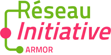 Logo du Réseau Initiative Armor avec des points et lignes verts et texte en vert et rose.