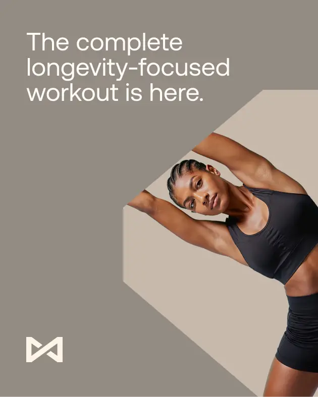 A promotional post with a woman stretching