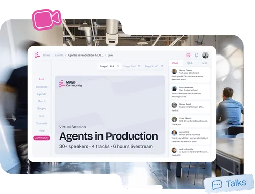 Online MLOps event page showing AI Rewind 2025 virtual session with live chat