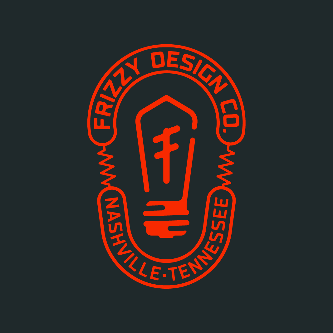 Red stylized light bulb icon with a filament shaped like the letter F on a dark background.
