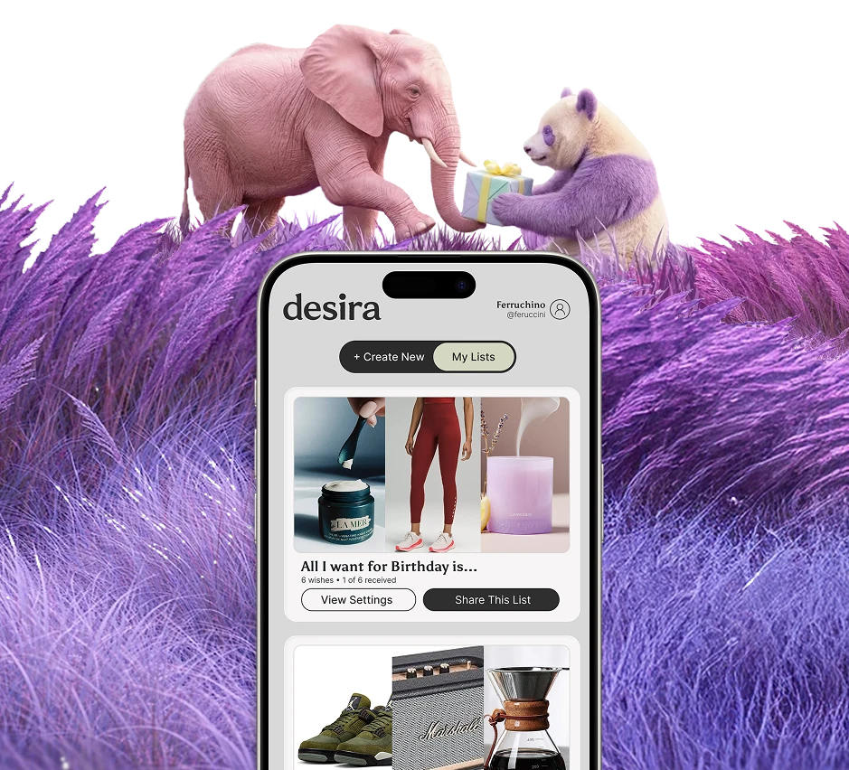 Desira wishlist app: reserve, chip in, no guest sign-up