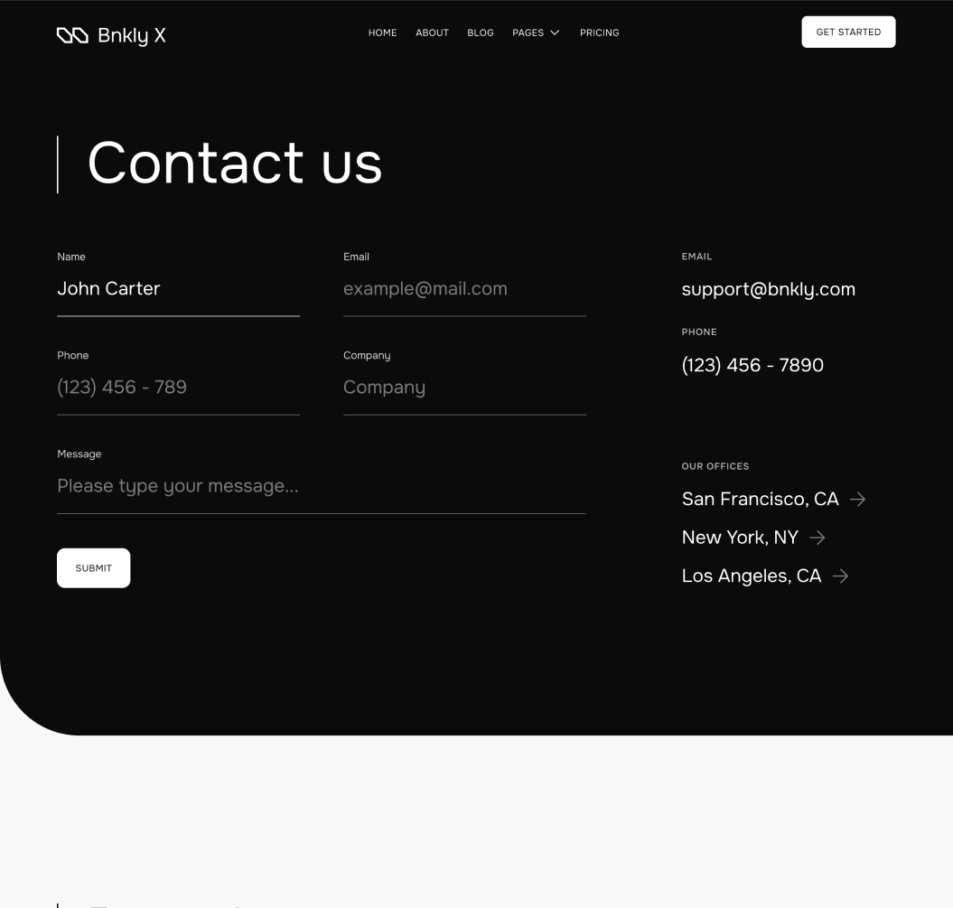 Contact V1 - Bnkly X Webflow Template