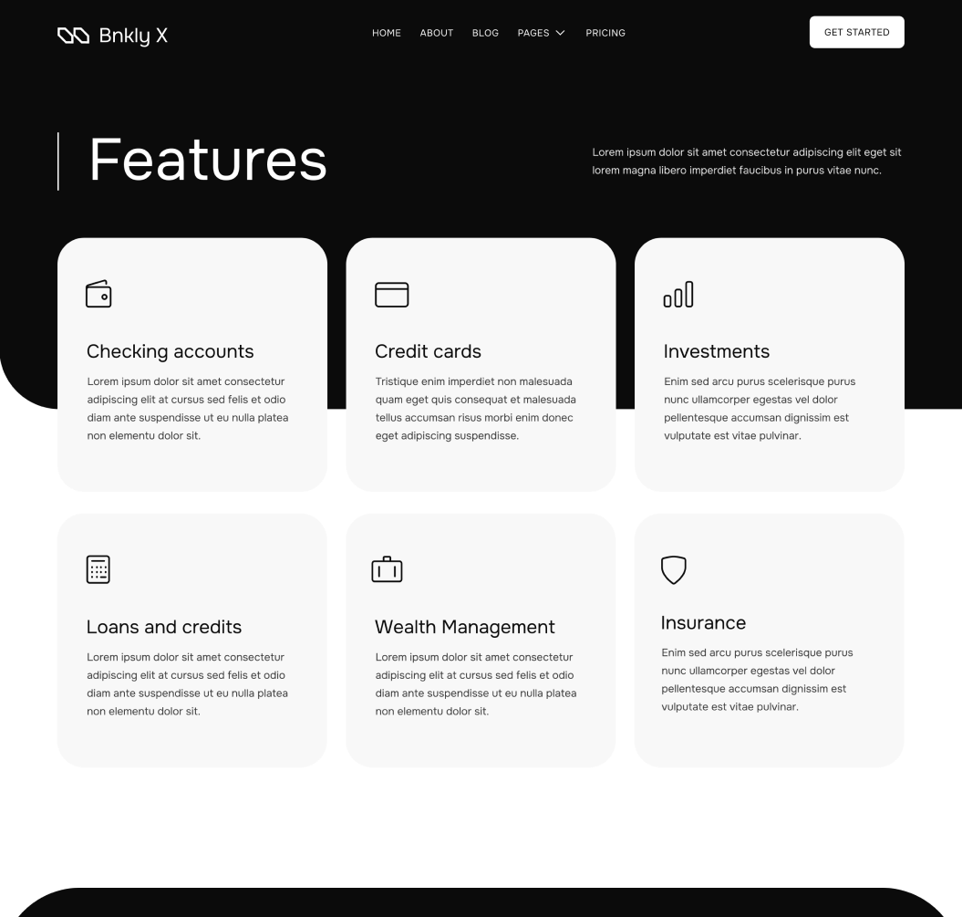 Features - Bnkly X Webflow Template