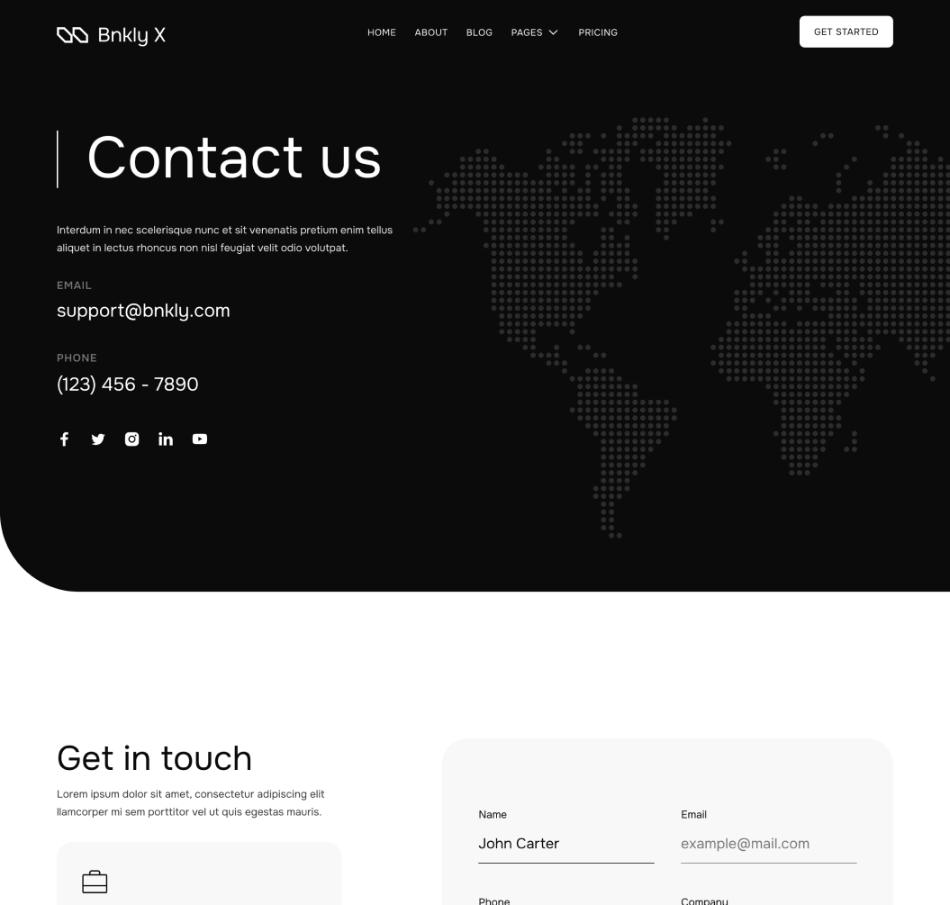 Contact V2 - Bnkly X Webflow Template
