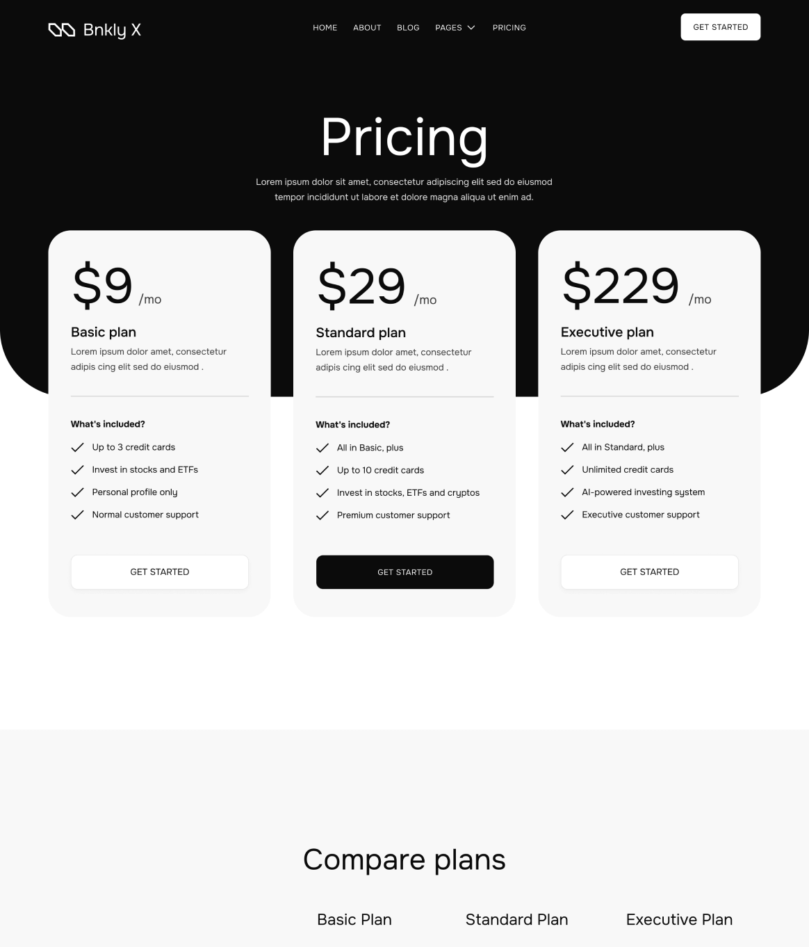 Pricing - Bnkly X Webflow Template
